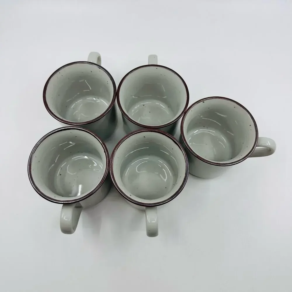 Stoneware 11 Pc Mug Au Gratin Dish Set Cream Brown Speckled VTG Organic Modern